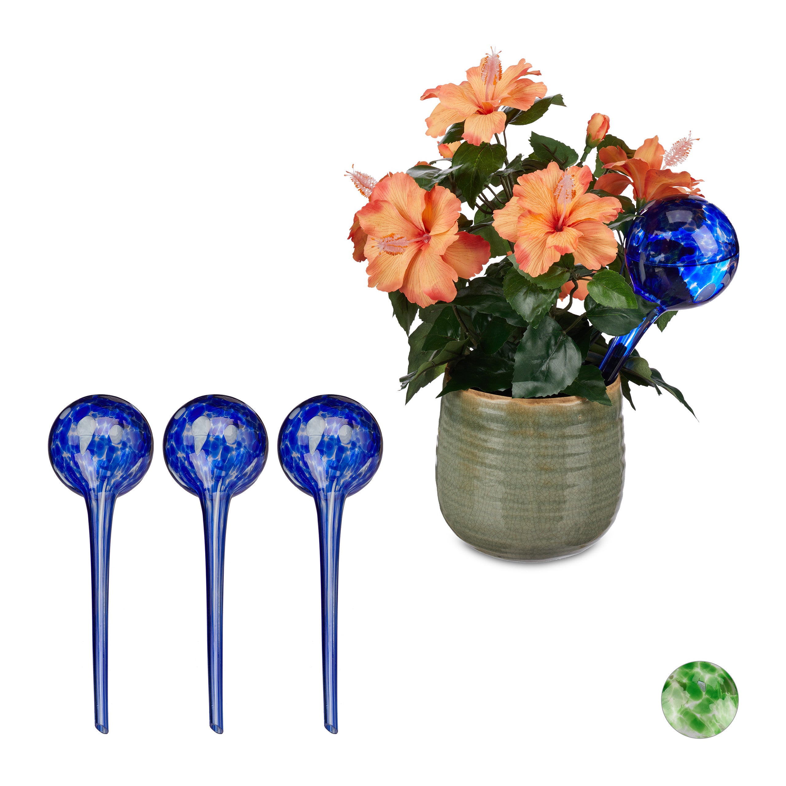 Relaxdays Globes Arrosage Lot De 2 - Distributeur Eau Plantes Verre Vert 6cm