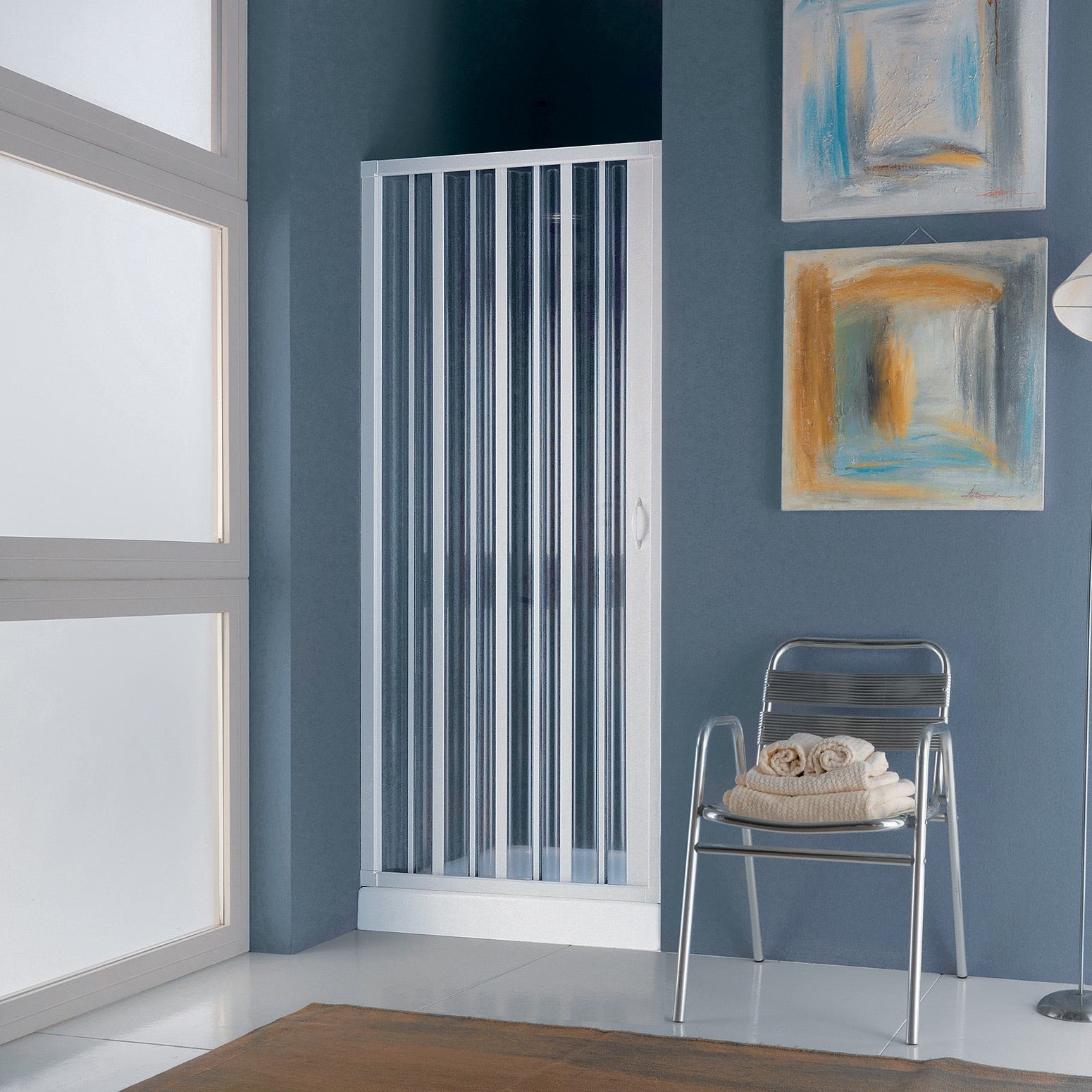 Siro - cabina de ducha para nicho de 90-100 cm con puertas plegables en pvc blanco