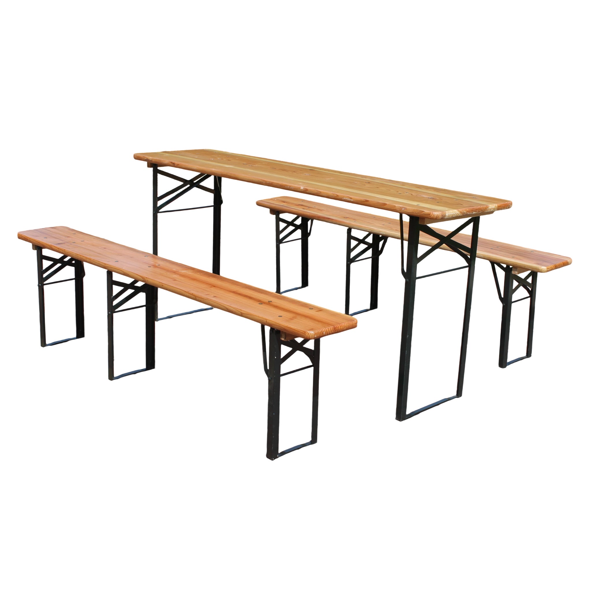 Set de masă braserie pliabilă set 3 piese set 177 cm în pin solid, 1 masă și 2 bănci, pentru amenajarea și utilizarea practică a spațiilor exterioare 3buc