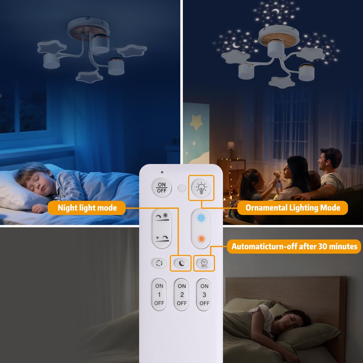 Plafón LED Habitación Infantil 60cm, Diseño Cielo Estrellado, 24W 2400LM, Regulable 3000K-6500K, Mando a Distancia, Temporizador, Luz de Noche - 7