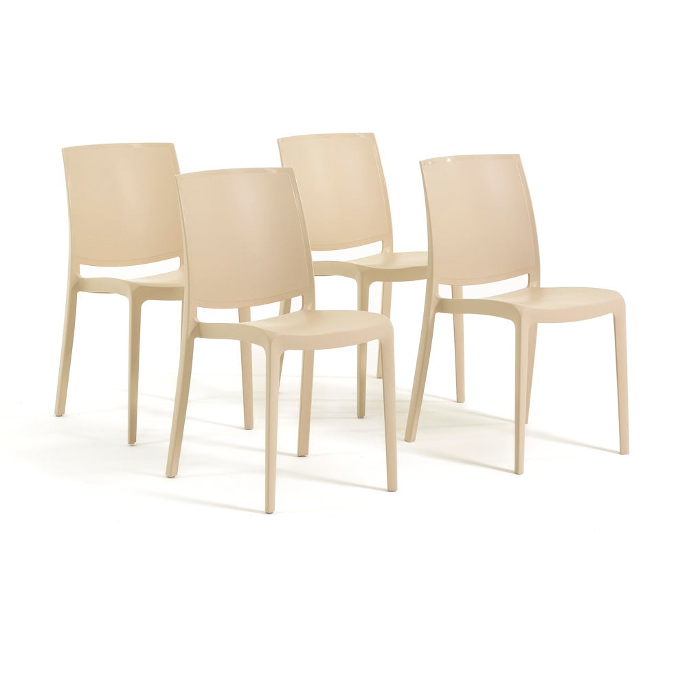 Chaises Jardin RATTATAN Anita - Empilables Résine Effet Bois | Blanc | 4 Pièces | Extérieur Durable