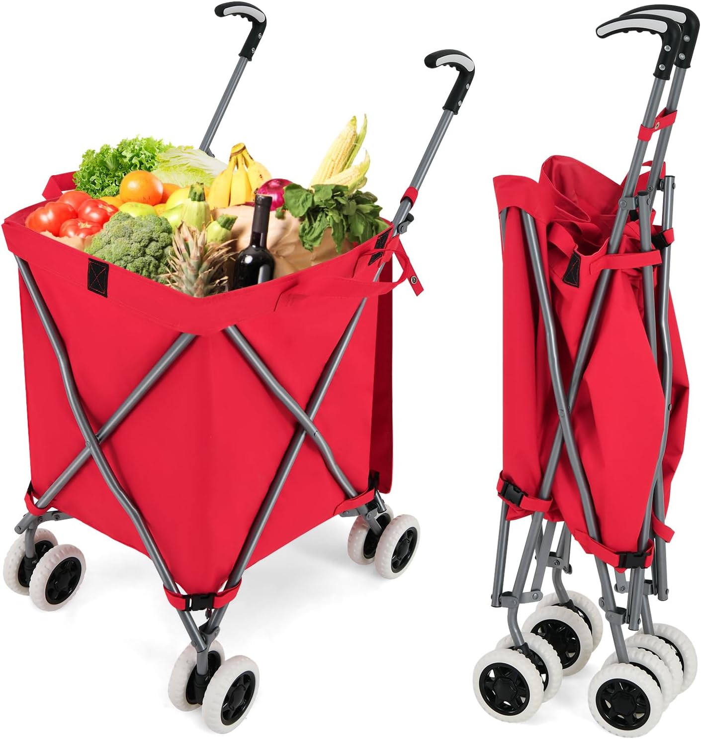 Wellmax Carrello Della Spesa Pieghevole: Robustissimo, 72.6kg, Ruote 360° E Cestino Extra Per La Spesa O Il Bricolage