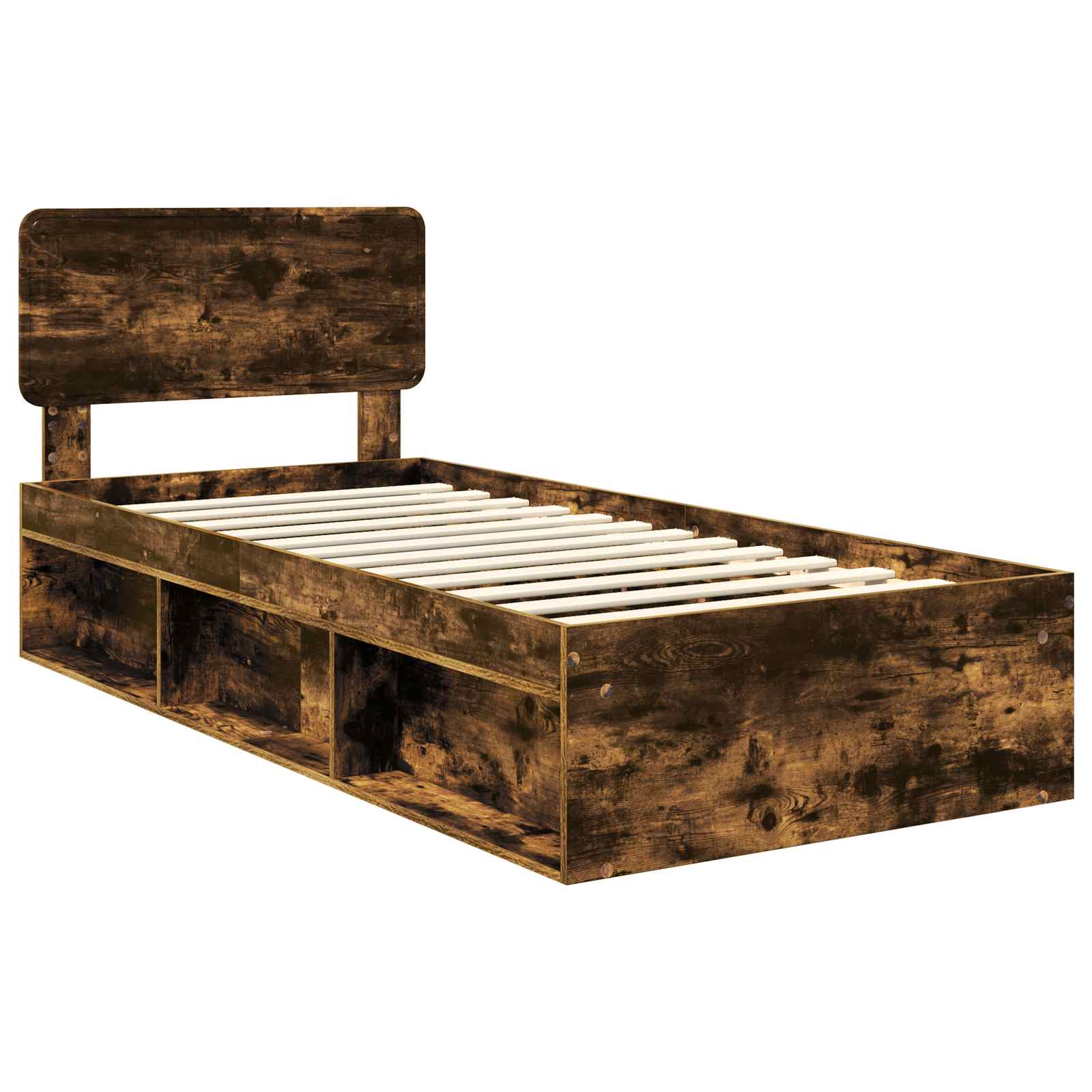 Cadre de lit en pin massif, chêne fumé, pour la chambre, 75 × 190 cm - 4