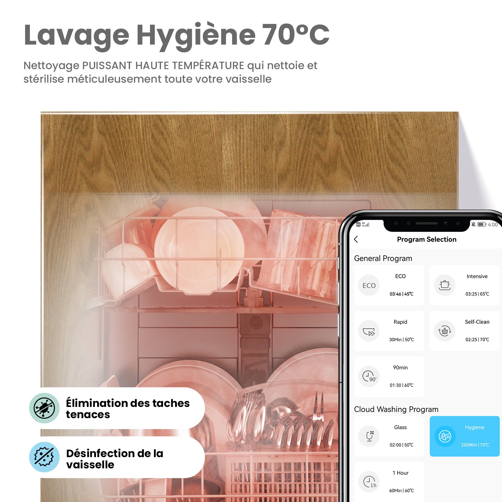 Lave-Vaisselle Encastrable 12 Couverts COMFEE - Programme Nuage, Séchage Intensif, Départ Différé, Lavage Rapide 47 dB Chrome Sans Façades - 6