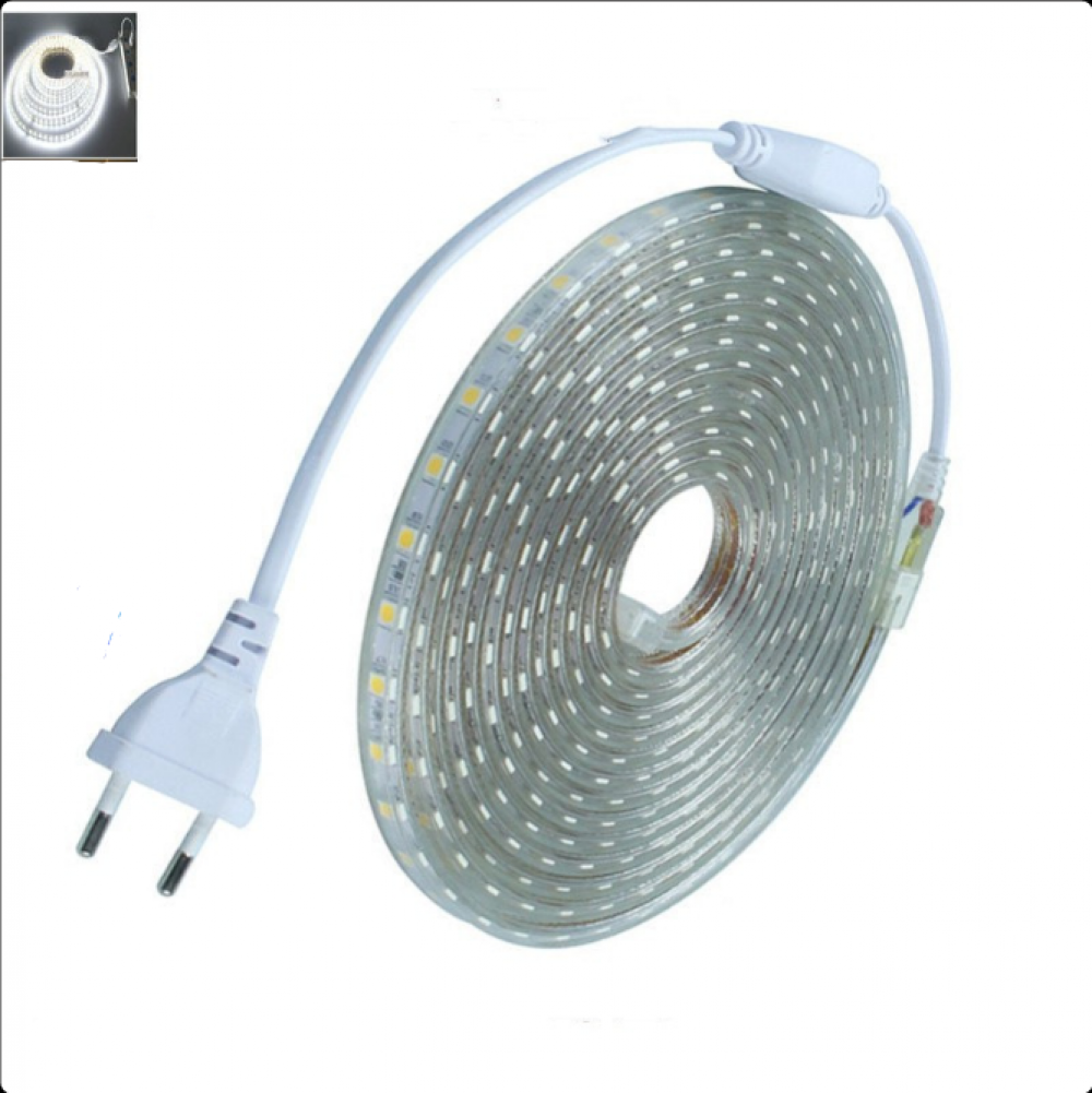 2M Taśma LED z wyłącznikiem, Taśma LED świetlna, Ip65 Wodoodporna taśma LED, 220V Taśma LED, Biały zimny