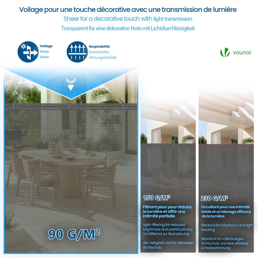 Brise vue occultant en HDPE 90g/m² 1x10m avec attaches de fixation gris VOUNOT® - 4