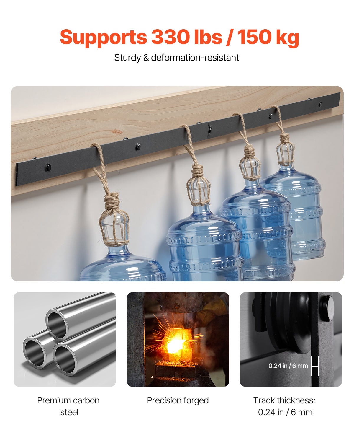 Kit herrajes para puerta granero corredera simple VEVOR,150 cm,riel duradero y rodillo en J,para puertas 762 mm ancho y 34,92-44,45 mm de espesor - 2