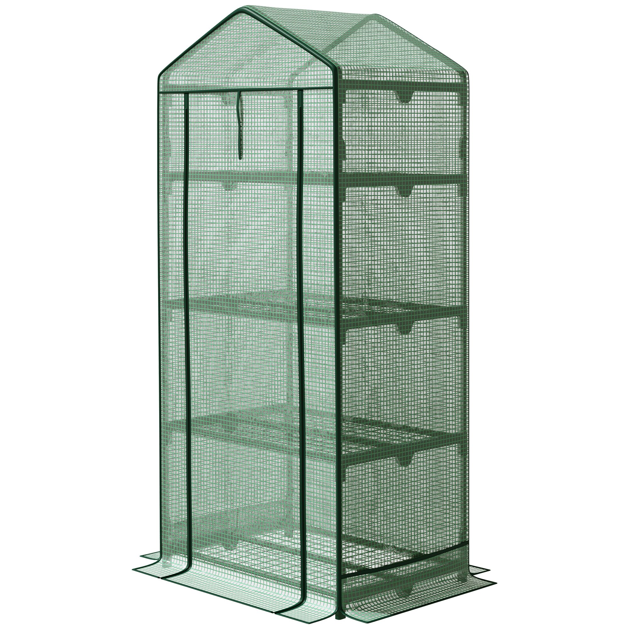 Serra Da Giardino Outsunny 80x49x160 Cm - 4 Ripiani In Metallo, Copertura In PE, Verde, Per Orto E Piante - Foto 7