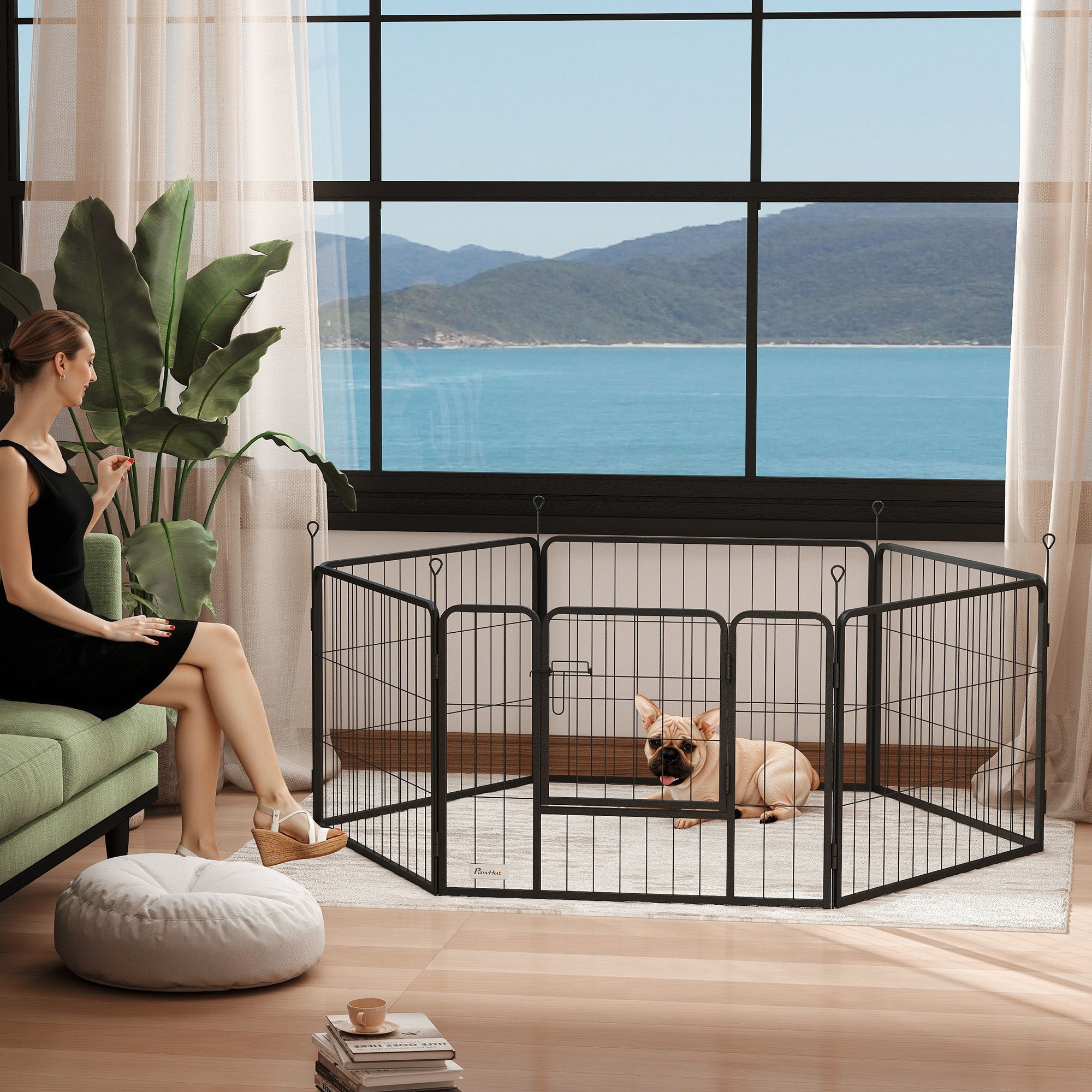 PawHut Recinto Per Cani, Recinto Per Cani 6 Pannelli Con Tetto Modulabile E Pieghevole Recinto Portatile 76h Cm Con~23v5oisvhio00