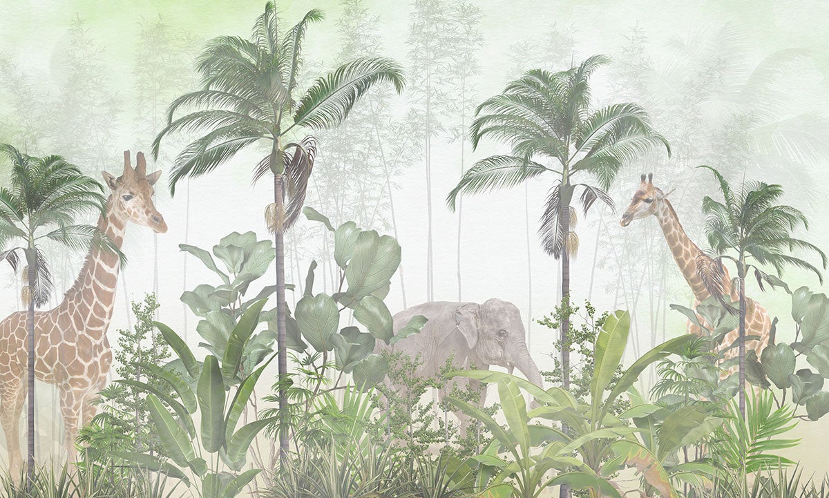 Papier peint panoramique intissé décoratif Enfants - Animaux de la Jungle - L260 cm x H156 cm - 2