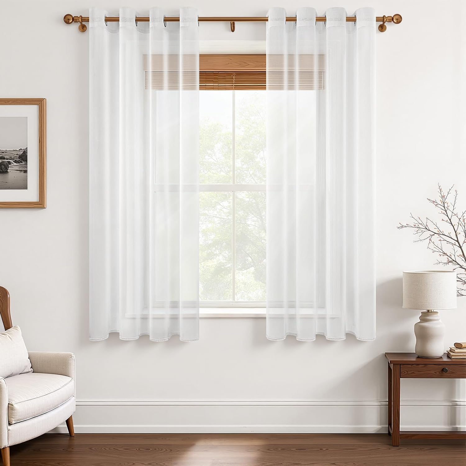 Tende A Pacchetto 2 Pezzi In Voile Ricamato Homxi – 137x214 Cm – Bianco Foglia – Semitrasparenti Per Soggiorno E Camera Da Letto Con Occhielli - 5