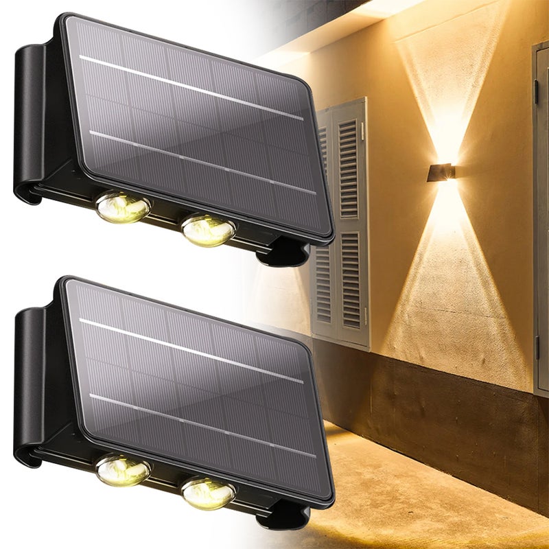 Zestaw 2 lamp solarnych zewnętrznych, oświetlenie góra-dół, solarna lampa ścienna LED, wodoodporna IP65, od zmierzchu do świtu, na ogrodzenie podwórka
