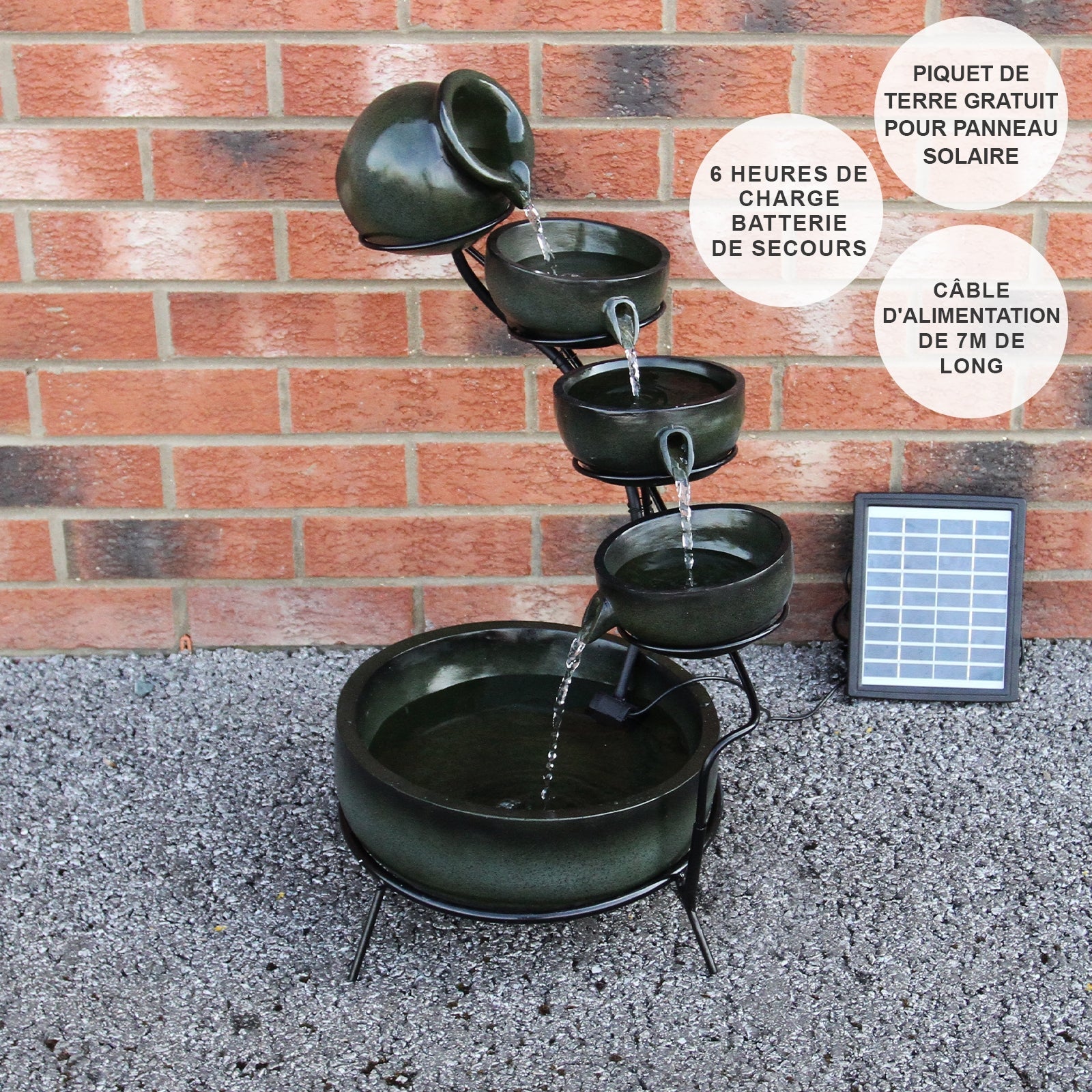 Fontaine de Jardin en Résine Vert Alimenté Par Énergie Solaire Cascade Extérieure - 4 Niveaux - Décoration Extérieure - 2