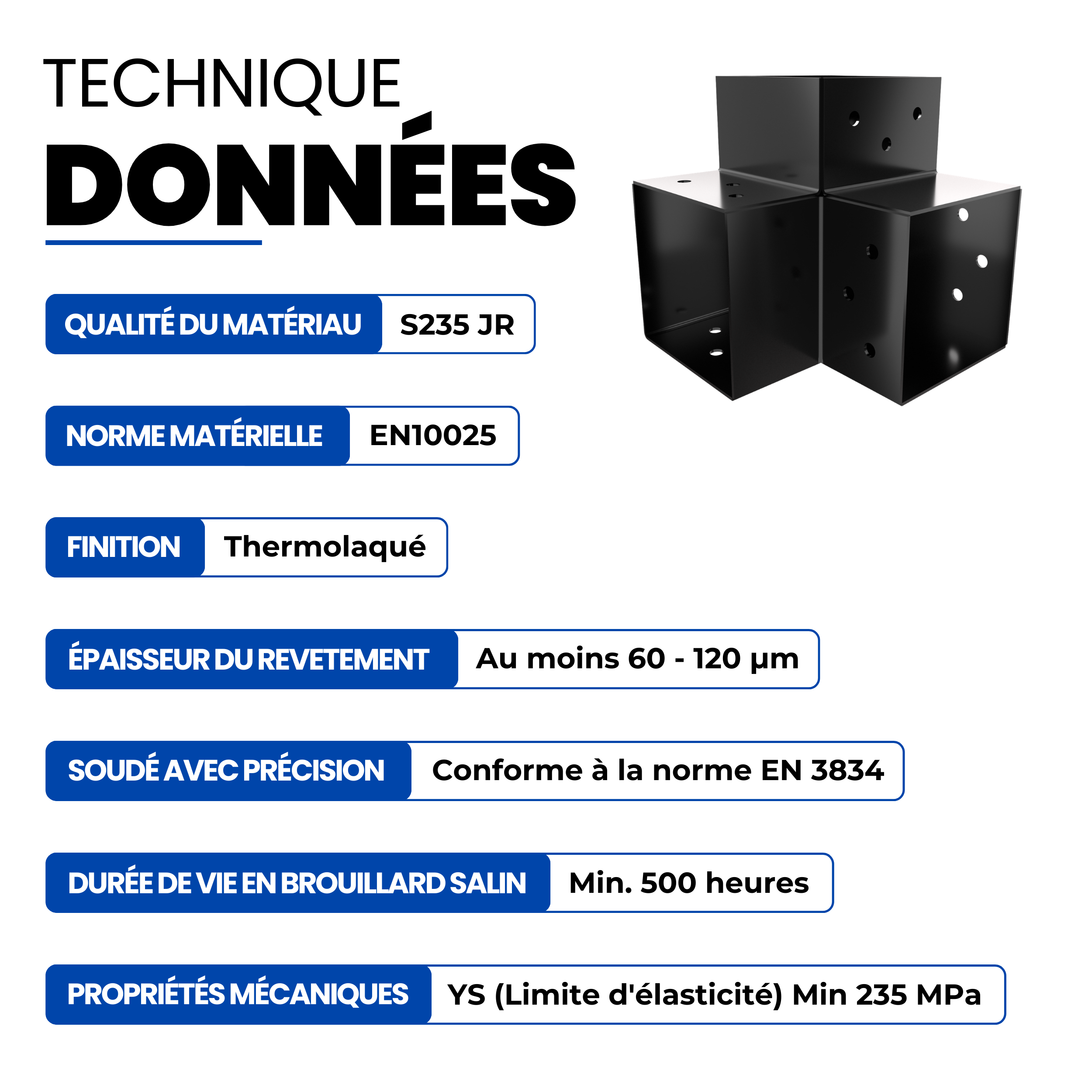 Connecteur de Poteau Y 91x91 mm Noir Thermolaqué Pergola Connecteur D’Angle Droit 3 Voies Pavilon Support de Menuiserie DIY GeZu Impex - 4