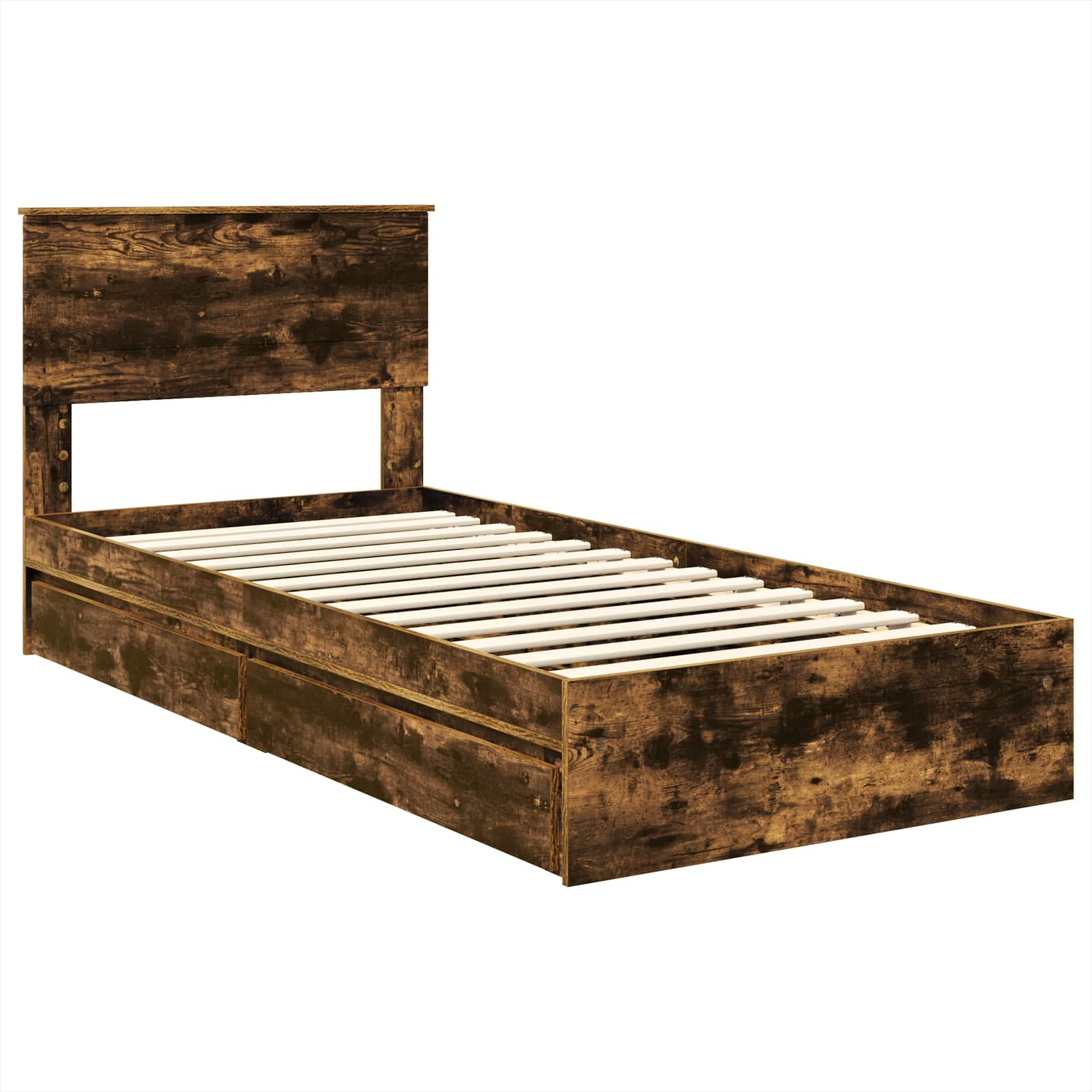 Lit de rangement chêne fumé 75 x 190 cm en panneau de bois - 4