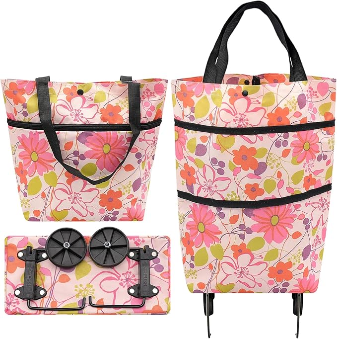 Sacs de Courses Pliables avec roulettes,Chariot de Courses Pliable