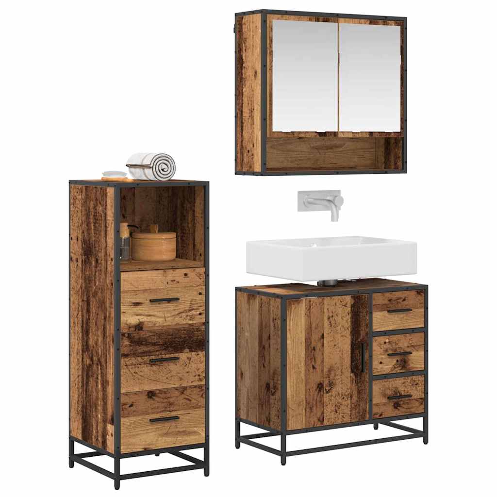 Juego de muebles de baño 3 pcs madera vieja 65 x 33 x 60 cm