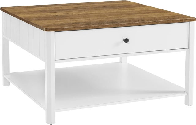 Table Basse, 2 Grands Tiroirs, 80 X 80 X 45 Cm, Brou De Noix Et Blanc