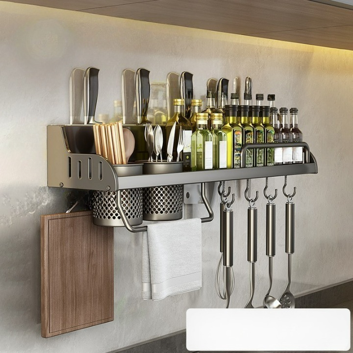 Wielofunkcyjna półka ścienna do domu, stojak do przechowywania przypraw, półka kuchenna bez wiercenia z 2 kubkami 40 cm