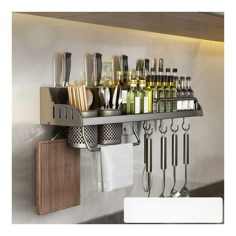 Wielofunkcyjna półka ścienna do domu, stojak do przechowywania przypraw, półka kuchenna bez wiercenia z 2 kubkami 40 cm