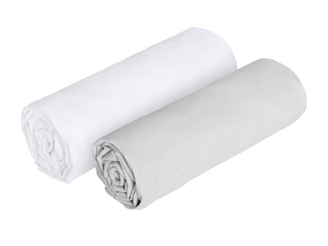 Lot de 2 draps housse en percale de coton 80 fils - 160 x 200 cm - 1 blanc 1 gris - CHARMY
