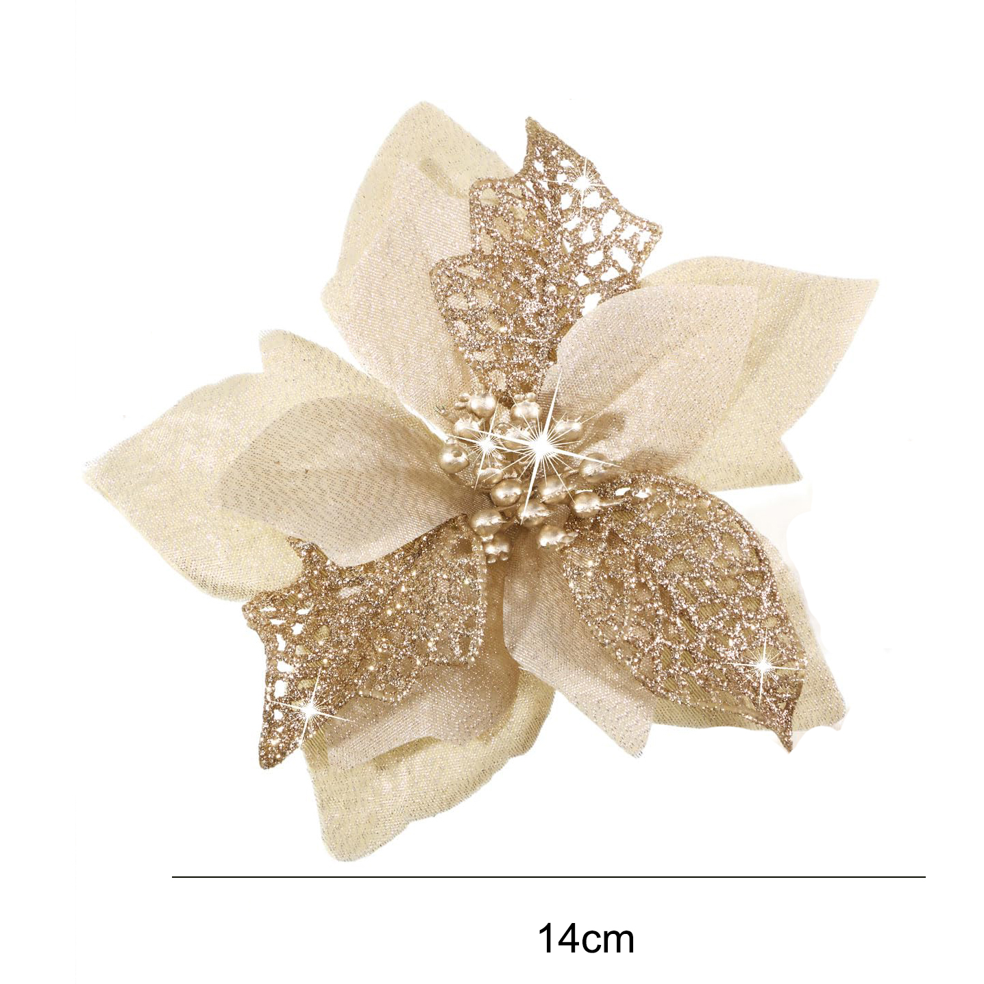 16 pezzi di decorazioni natalizie, fiori artificiali di Natale glitterati con clip, decorazioni per l'albero di Natale, pendenti con fiori di Natale - 4