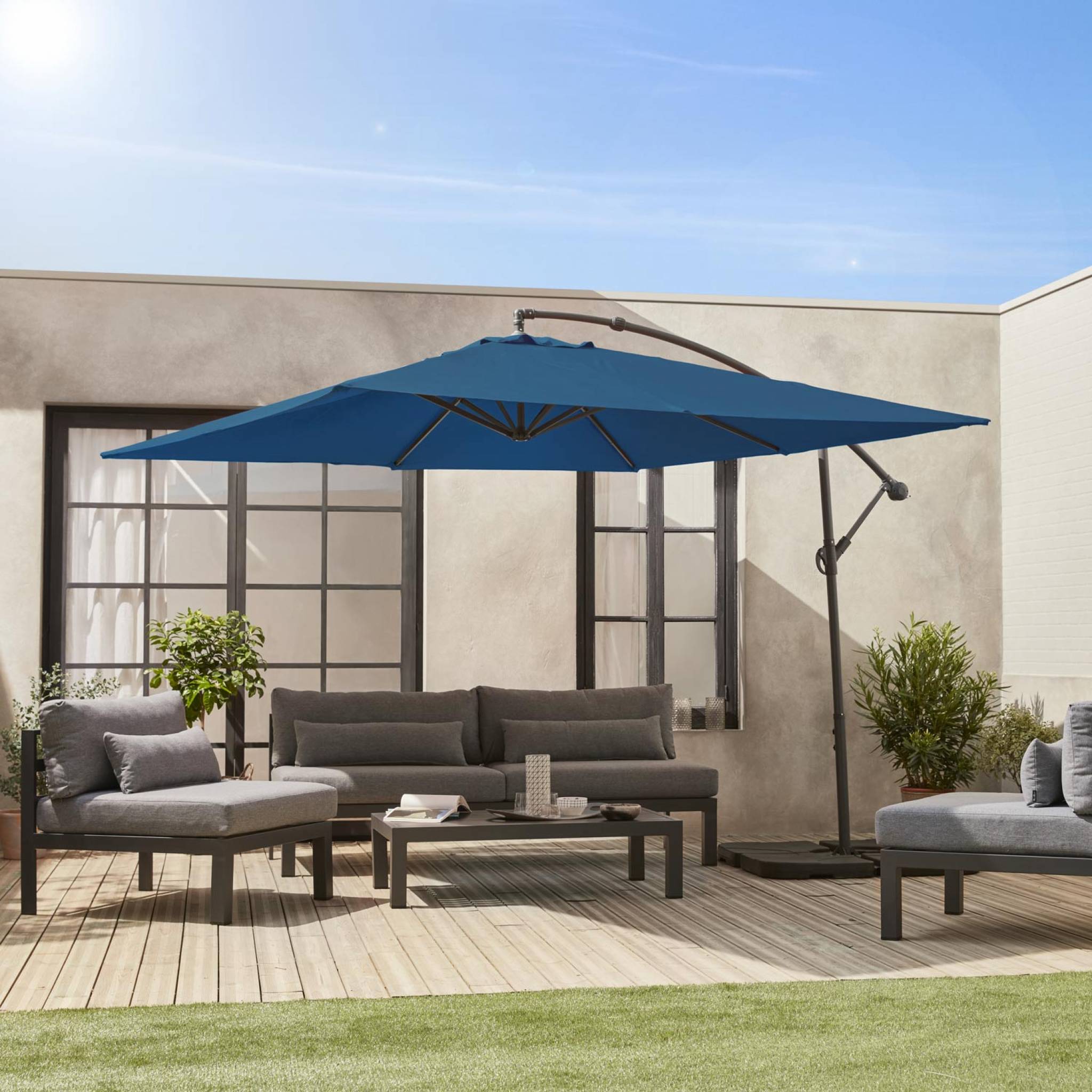 3x3m guarda-sol quadrado offset, Hardelot, Azul esverdeado, 300x295x250 cm - 2