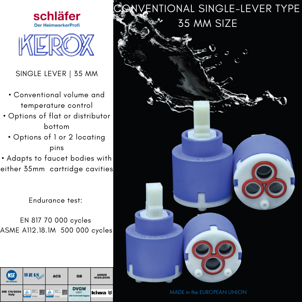 480019 Schläfer | Cartouche de robinet mélangeur Cartouche de remplacement en céramique de 35 mm pour mélangeur à levier unique bas avec 2 pieds - 6