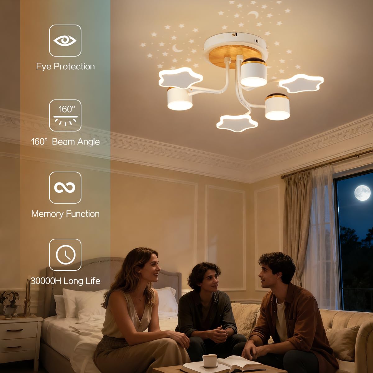 Plafón LED Habitación Infantil 60cm, Diseño Cielo Estrellado, 24W 2400LM, Regulable 3000K-6500K, Mando a Distancia, Temporizador, Luz de Noche - 3