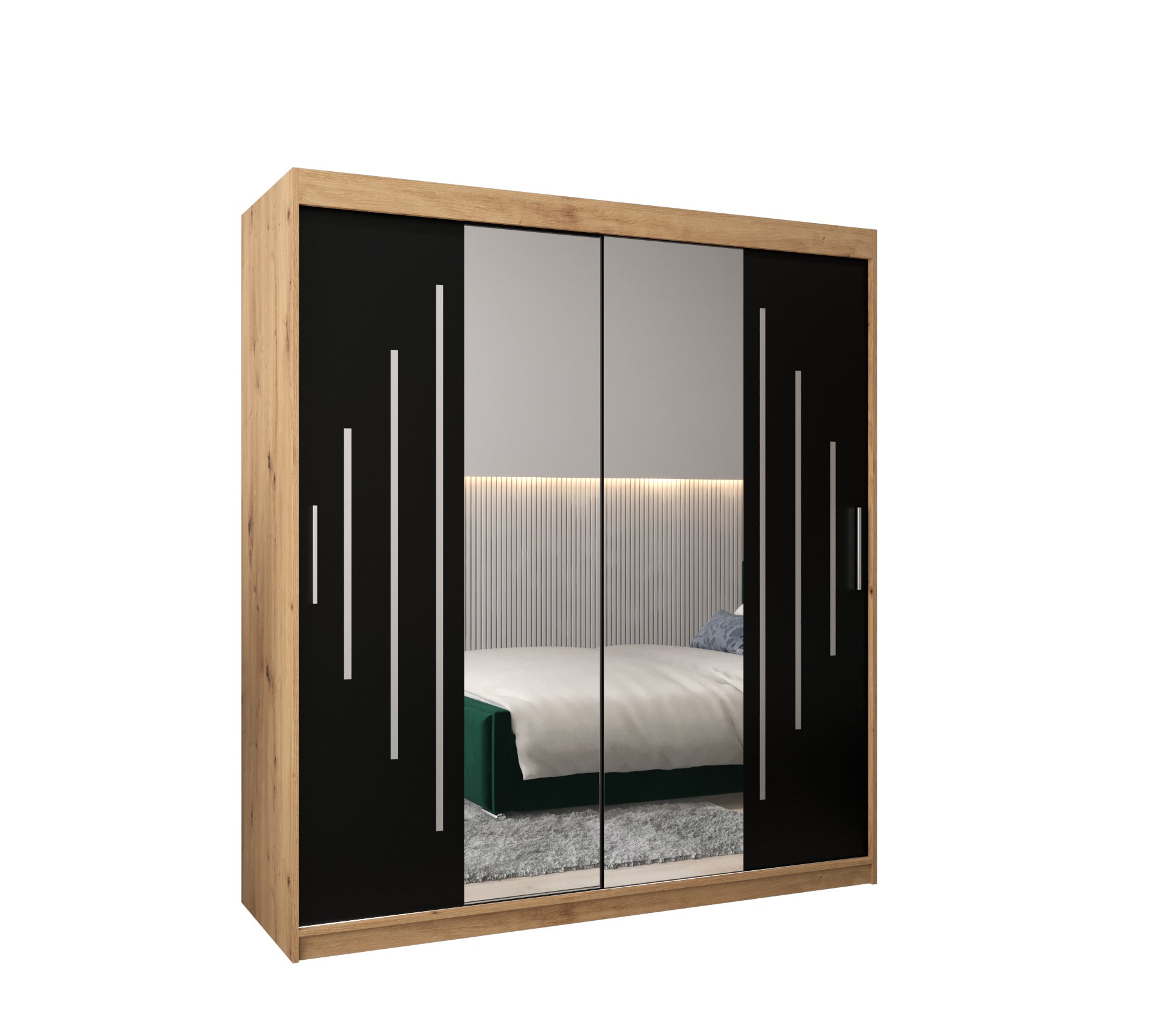 Szafa przesuwna garderoba York 1 180 x 62 x 200 cm Artisan + Czarny - Abiks Meble