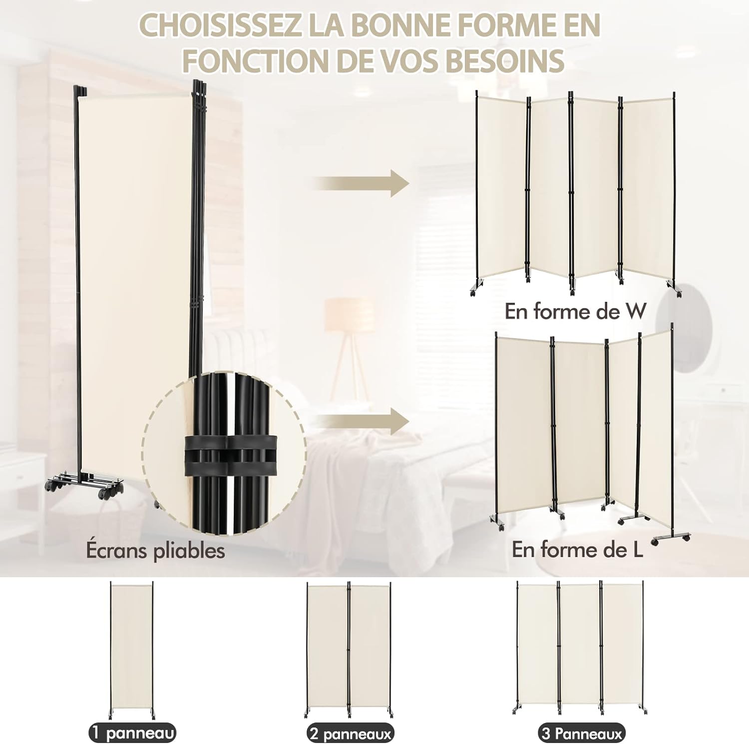 Paravento da Interno in Metallo, Separé Divisorio Interno Pieghevole con Piedini Stabili, Pannelli Divisori per Interni per Casa e Ufficio (Bi - 5