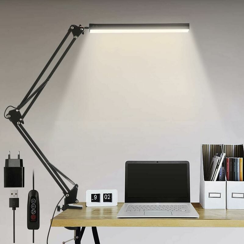 Lampa biurkowa LED, składana lampa biurkowa architektoniczna o mocy 12 watów z klipsem, 10 poziomów jasności x 3 tryby kolorów, lampa biurkowa