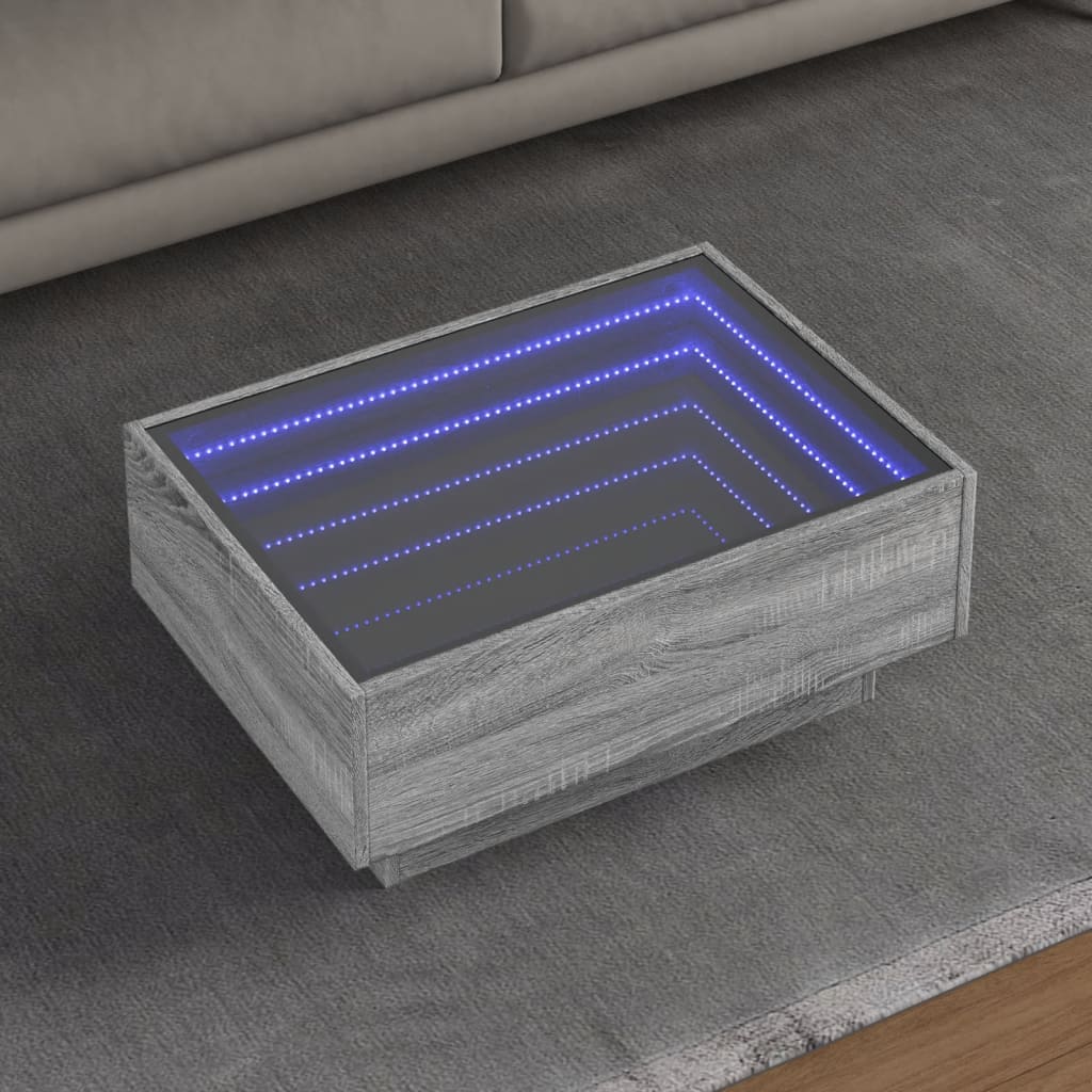 Stolik kawowy z LED, szary dąb sonoma, 70x50x30 cm vidaXL