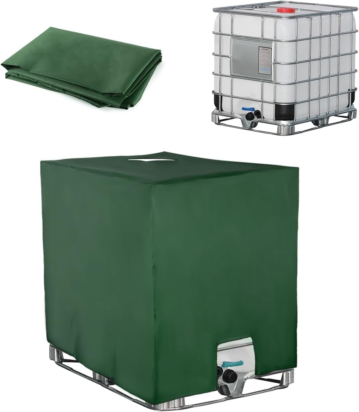 Pokrywa zbiornika IBC 1000 l, anty-UV, pyłoszczelna, zbieracz wody deszczowej, pokrowiec ochronny na zbiornik IBC, 116 x 100 x 120 cm, kolor zielony