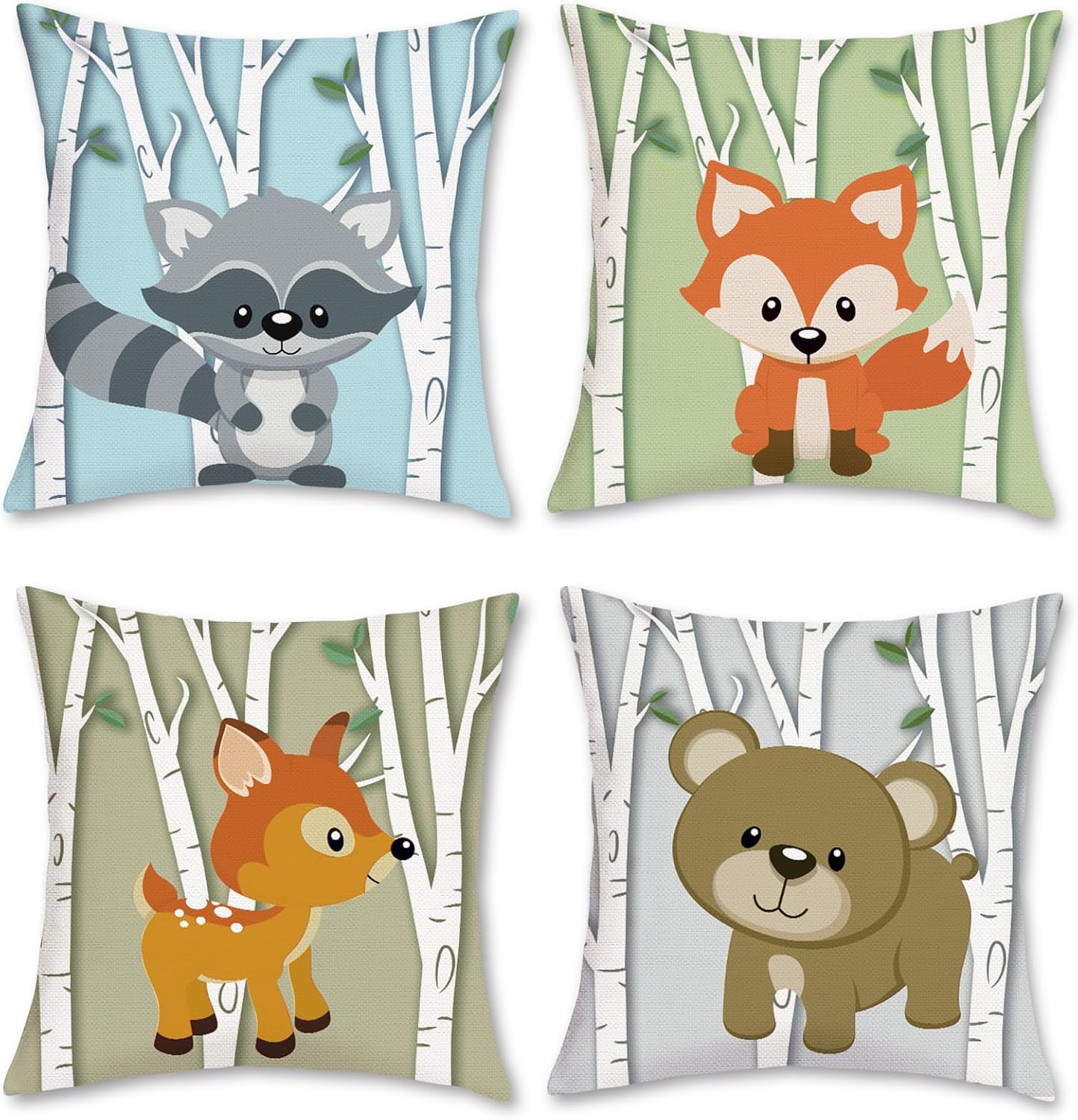Set Di 4 Federe Cuscino Quadrate 45x45 Cm Con Tema Animalier - Mucca Floreale In Stile Acquerello, Lino, Con Cerniera