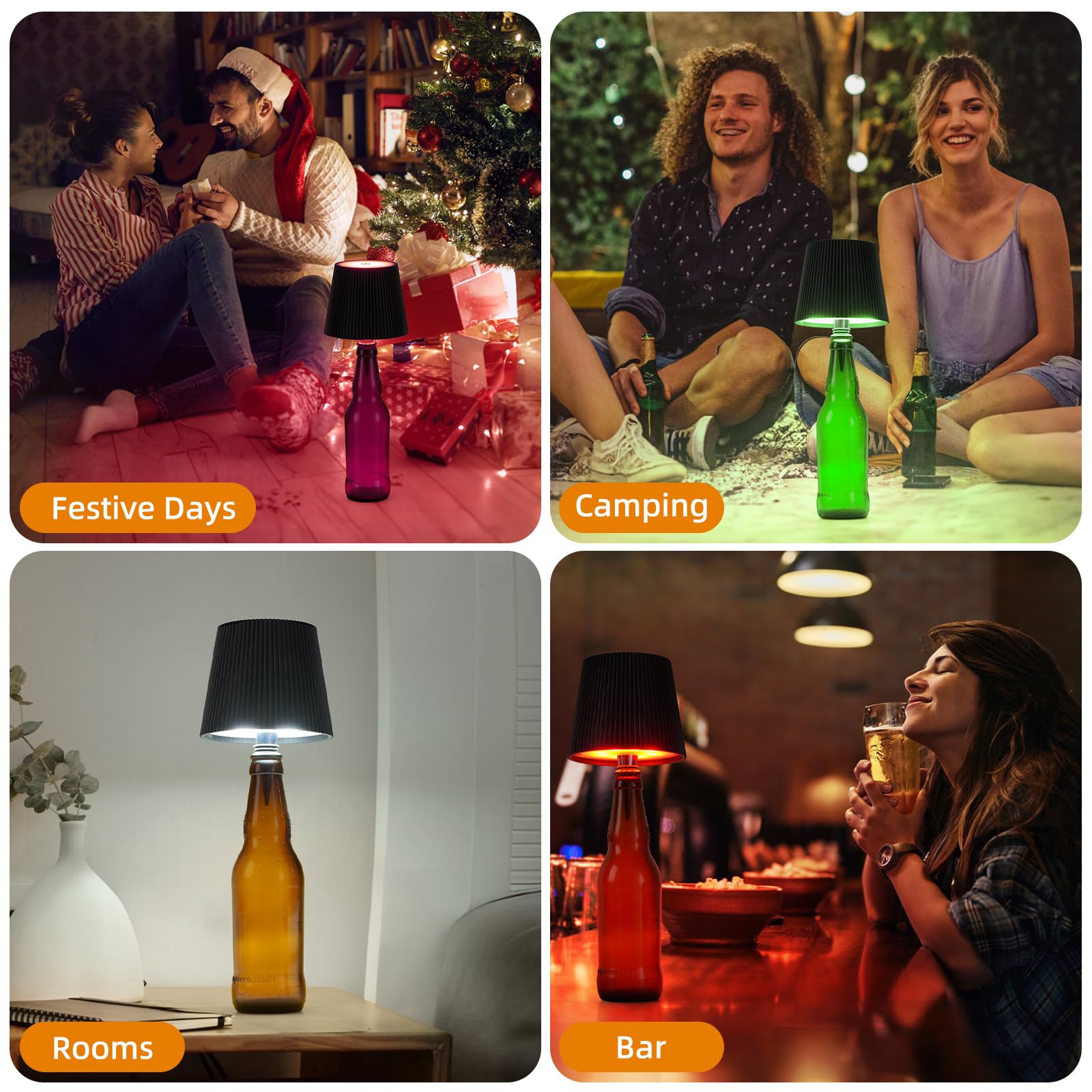 Lampe De Bouteille LED RGB 5200mAh - Étanche IP54, Dimmable Tactile, USB-C, Moderne