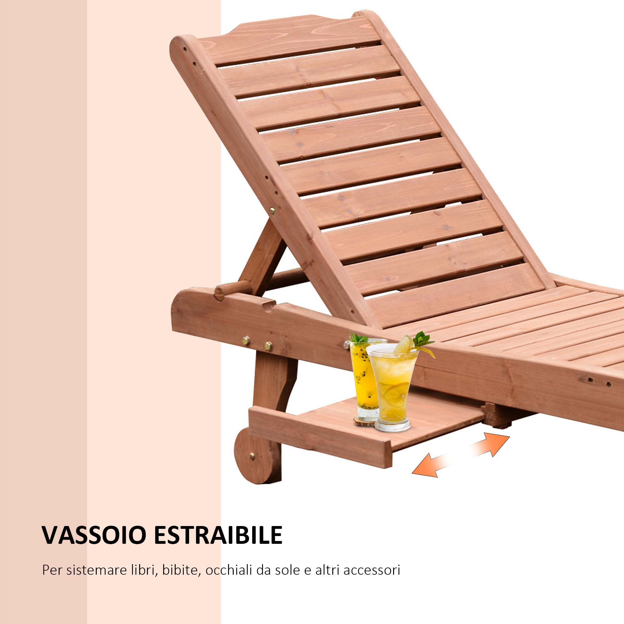 Lettino Prendisole In Legno Mat-Company - Sdraio Da Spiaggia O Giardino, Impilabile, Nero