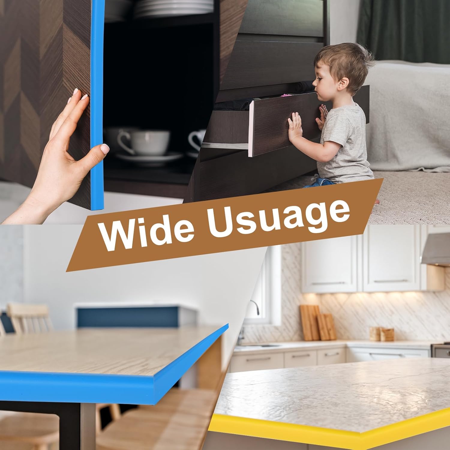 Striscia di protezione per bordi di mobili, clip interna gialla, 20 mm, rotolo da 1 metro, nastro angolare anticollisione impermeabile. - 5