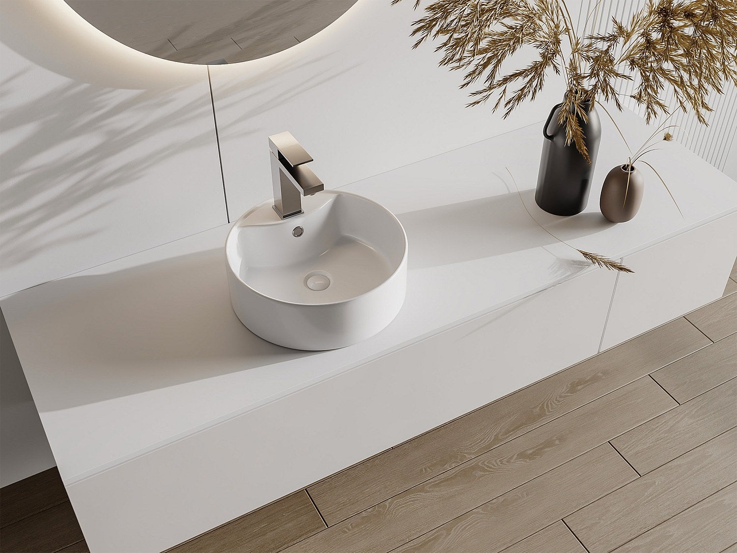 Umywalka nablatowa okrągła z białej ceramiki - 40 cm - DARINI