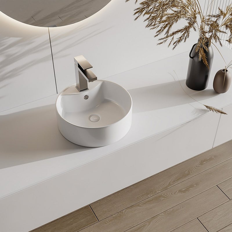 Umywalka nablatowa okrągła z białej ceramiki - 40 cm - DARINI