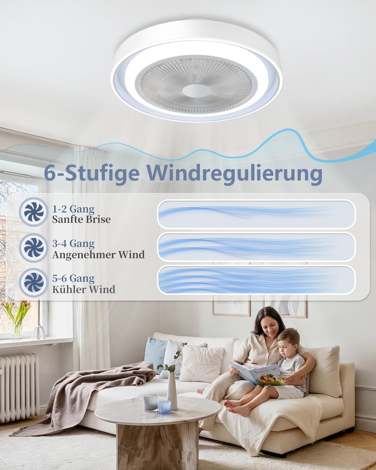 NETTLIFE Ventilateur de plafond avec éclairage LED et télécommande - Lampe plafonnier moderne, silencieux, dimmable, 5 pales lumineuses - 5