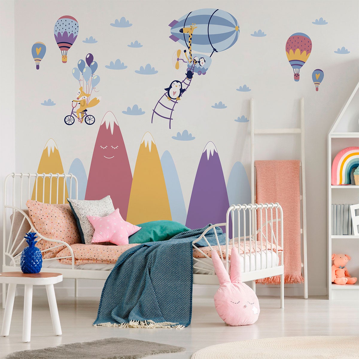 Vinilo niño escandinavo de montaña animales alegres - adhesivo de pared - revestimiento sticker mural decorativo - 100x150cm - 6