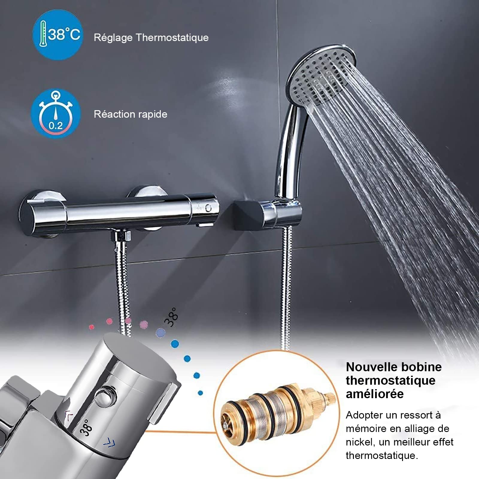 Miscelatore Doccia Termostatico PURAGEIR - Ottone Cromato, Sicurezza A 38°C, Distanza Attacchi 150 Mm