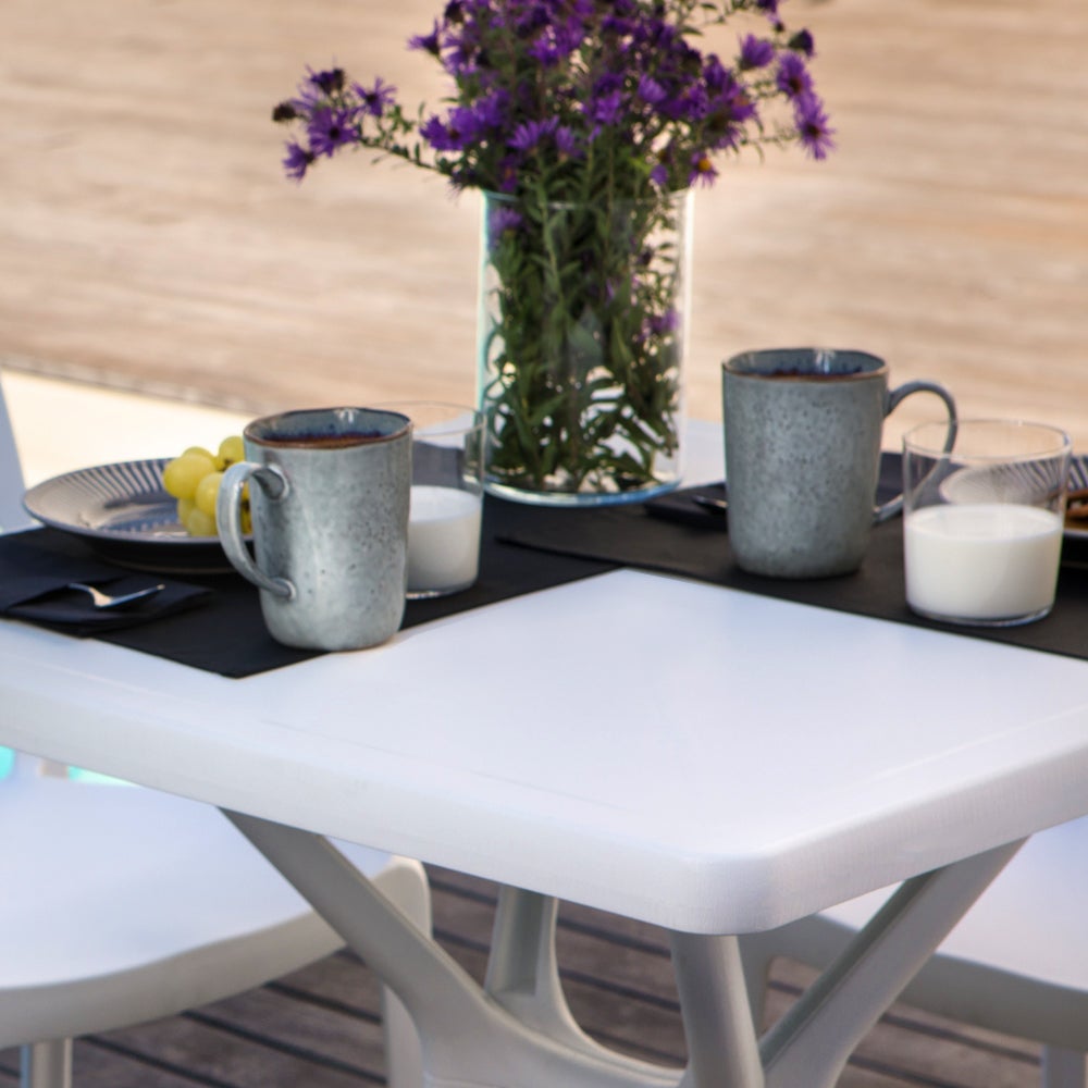 Table carrée 70x70 cm fixe pour extérieur/jardin en résine avec fibre de verre Lucas balnc - 4