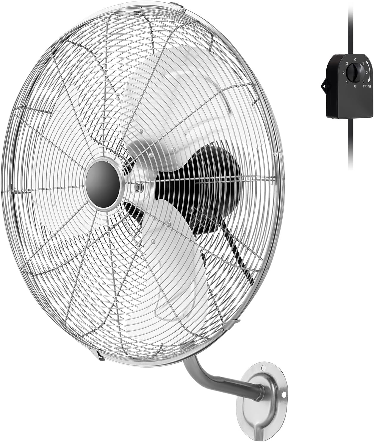 Wentylator Ścienny φ56 cm z 3 Łopatkami Aluminiowymi, 3 Prędkościami, Nachyleniem 30° i Oscylacją 85°, do Patio, Garażu, Biura (Srebrny)