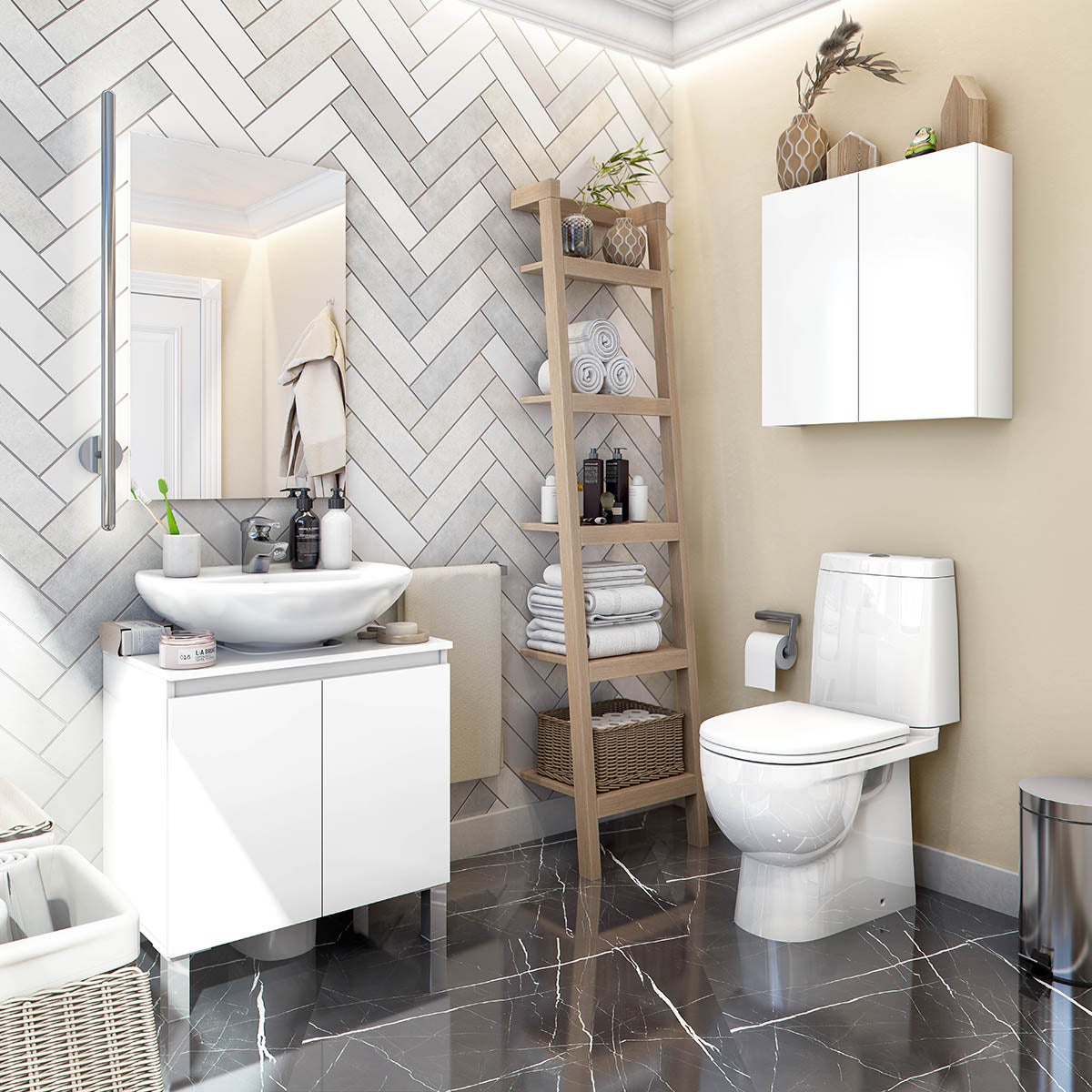 Armoire suspendue de salle de bain 60 cm avec 2 portes coloris blanc - Longueur 60 x Profondeur 16 x Hauteur 60 cm - 5