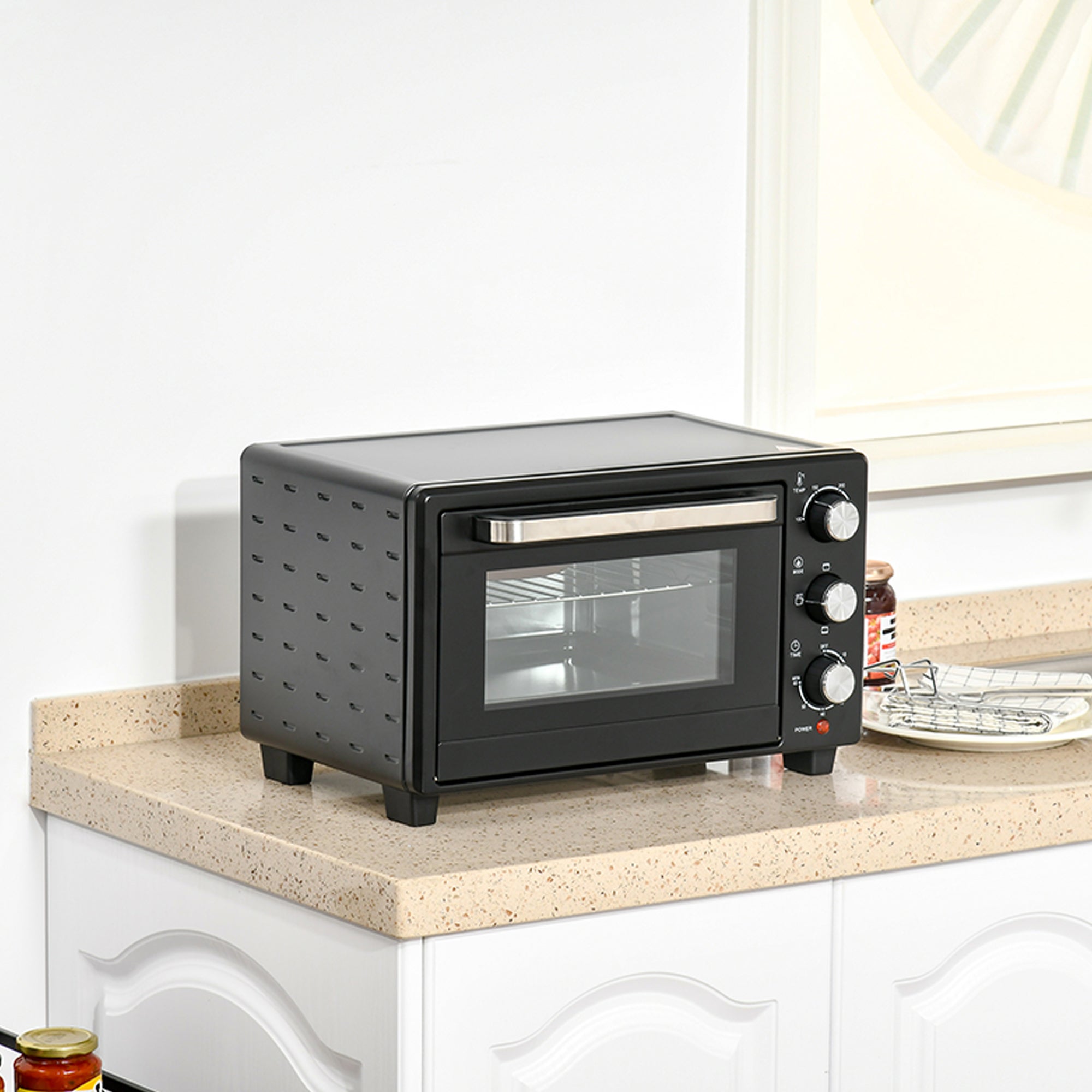 Homcom Horno Eléctrico Metal, Vidrio Templado 46X38.5x29 Cm Negro , Leroy Merlin