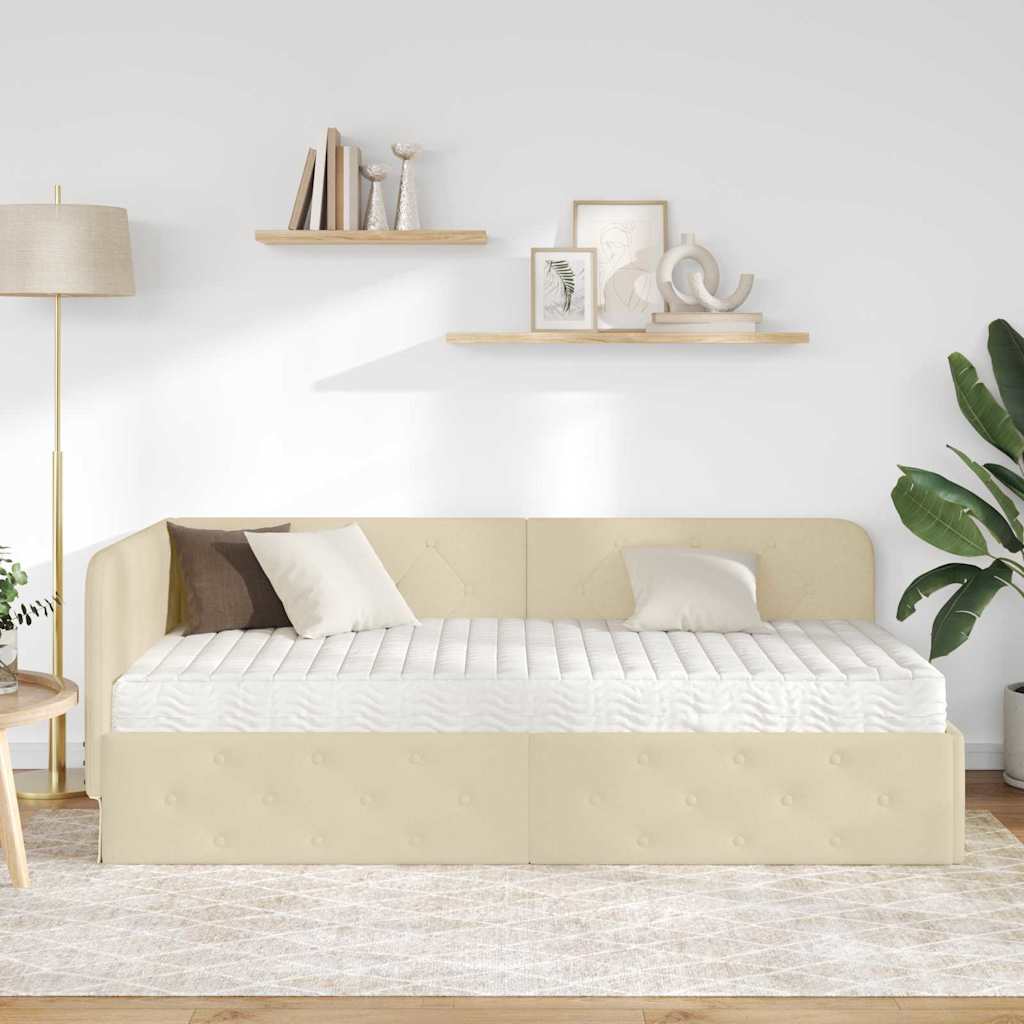 Cadre de lit d'angle Crème 100 x 200 cm tissu - 4