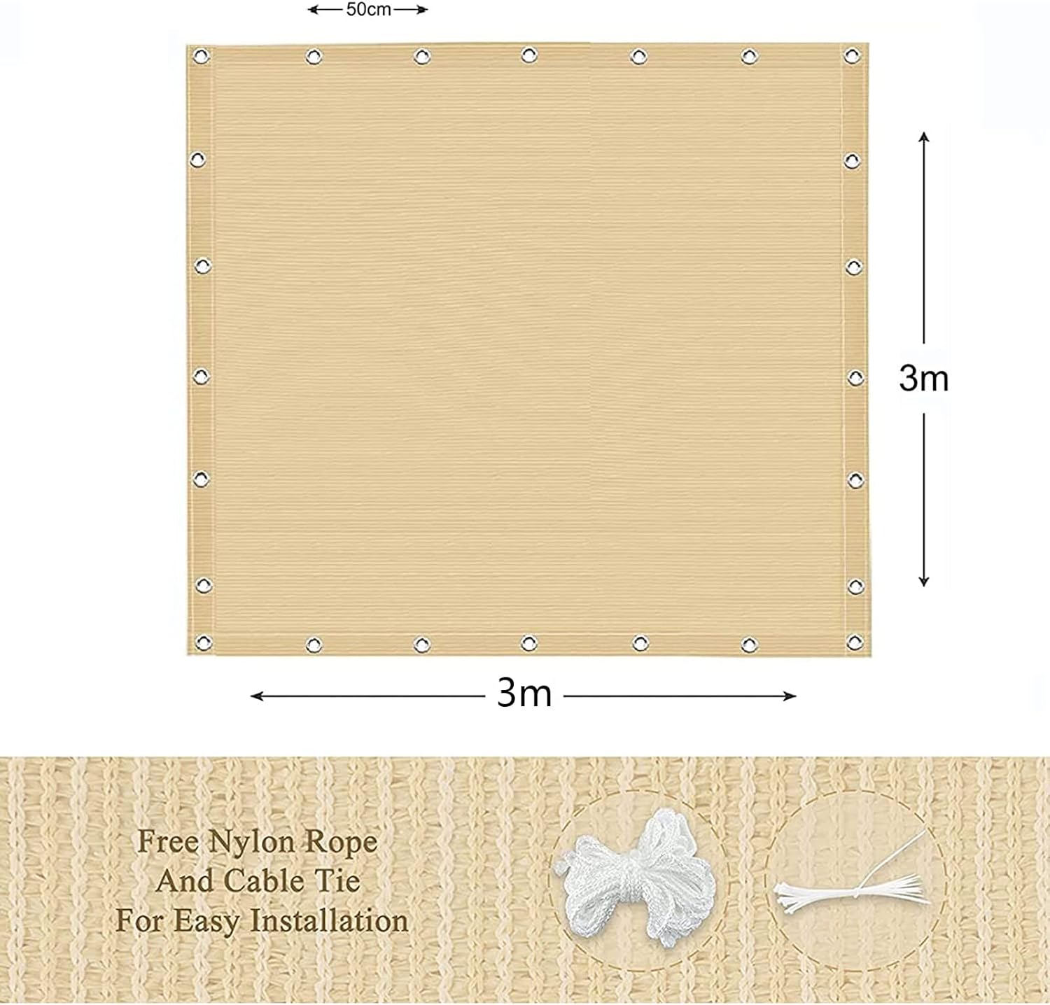 Voile d'ombrage Protection Solaire Toile Rectangulaire, HDPE 95% Anti-UV Auvent de Voiture avec Cordes et Serre-câbles pour Jardin, Terrasse, Balcon - 2