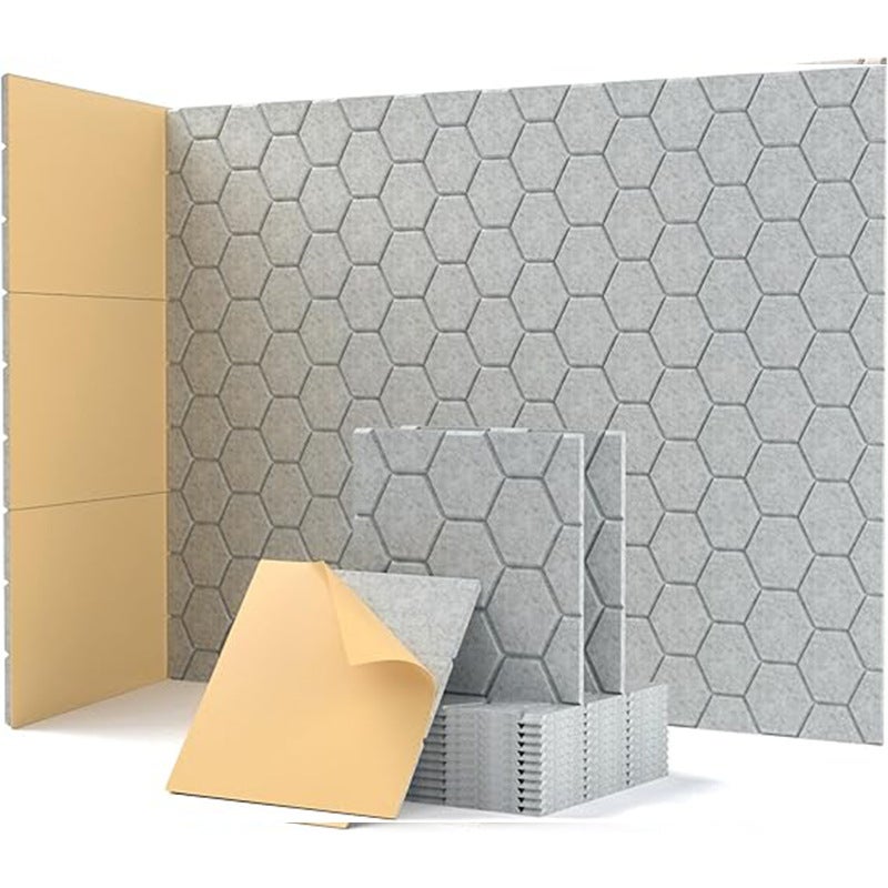 Akustyczne panele ścienne o strukturze plastra miodu do studiów, biur i sal gier, 30 cm x 30 cm x 10 mm, szare, 24 sztuki